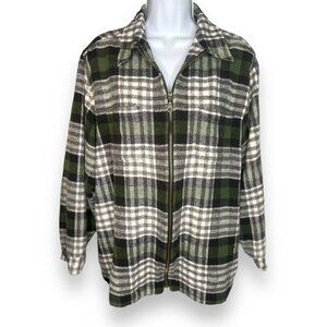Vintage Xhilaration Green White Flannel Plaid Shacket 90s grunge Zip Up
